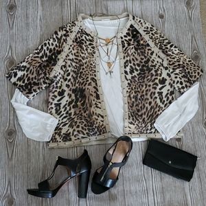 Chico's Leopard Print Metallic Shrug Cardigan